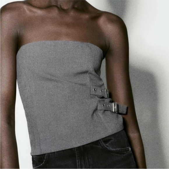 NWT Zara Gray Buckled Strapless Top | Size XXL - Picture 2 of 9